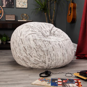 Jaxx Saxx 4 Ft Plush Round Bean Bag - Premium Luxe Faux Fur, Silver Fox