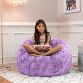 Jaxx Saxx 3 Foot Bean Bag Chair - Faux Fur - Fun Colors, Bellflower Purple