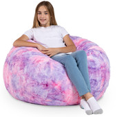 Jaxx Saxx 3 Foot Bean Bag Chair - Faux Fur - Fun Colors, Unicorn Pink