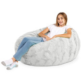 Jaxx Cocoon 4 Foot Bean Bag Chair - Faux Fur, Silver