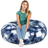 Jaxx Cocoon 4 Foot Bean Bag Chair - Faux Fur, Blue & White Print