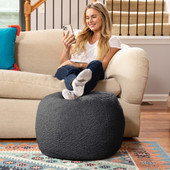 Jaxx Ellis Ottoman Shearling Faux-Lamb Plush Pouf for Modern Interior Design, Small, Black