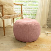 Jaxx Ellis Ottoman Shearling Faux-Lamb Plush Pouf for Modern Interior Design, Small, Pink