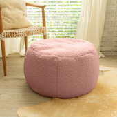 Jaxx Ellis Ottoman Shearling Faux-Lamb Plush Pouf for Modern Interior Design, Large, Pink