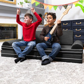 Playscape Deluxe Plush Velvet Kids 6 Piece Modular Couch / Playset, Black