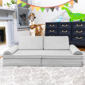 Playscape Deluxe Plush Velvet Kids 6 Piece Modular Couch / Playset, Grey