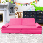 Playscape Deluxe Plush Velvet Kids 6 Piece Modular Couch / Playset, Pink