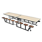 Mitchell Fold-N-Roll Mobile Cafeteria Table with Stools, Black Edging and PC Frame - 12'L x 30"W, 16 Stools Mitchell Furniture Shiffler Furniture and Equipment for Schools