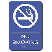 NO SMOKING Sign with Braille; 9x6 White on Blue Other Shiffler Furniture and Equipment for Schools