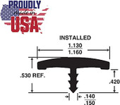 1-1/8" Flat face PVC T-molding; .140-.150 insert; Black; 250' roll