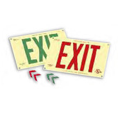 Rigid Plastic Unframed Exit Sign. Photoluminescent UL924-Listed For Flat Installation. 6" EXIT Letters In Green With Two Self-Adhesive Chevron Directional Indicator Stickers. 7 11/16" x 13" american permalight Shiffler Furniture and Equipment for Schools