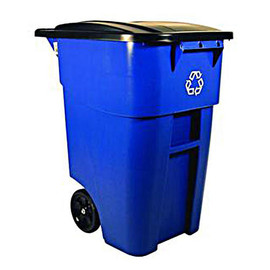 BRUTE 50 Gal Recycling Rollout Container with Lid, Blue Newell Rubbermaid Shiffler Furniture and Equipment for Schools