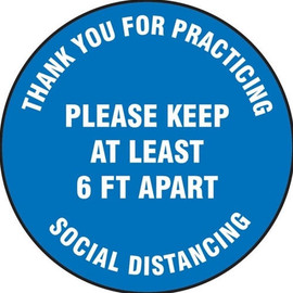 Non Slip Adhesive Circle Floor Sign, Thank You Social Distancing 6 FT - 17" Diameter Blue Accuform Signs Shiffler Furniture and Equipment for Schools