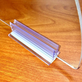 3" Long Adhesive, Clear, Heavy Duty, Plexiglass Sneeze Guard Panel Holder, extra wide, 1-1/2" wide base, 1-1/4" tall, for Sheets 3/16" to 1/4" thick K International Shiffler Furniture and Equipment for Schools