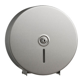 Jumbo single roll toilet tissue dispenser for 10 inch dia roll, satin stainless steel Shiffler Furniture and Equipment for Schools