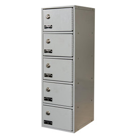 Hallowell Cell Phone/Tablet Locker Complete, 9"W x 12"D x 30-1/2"H, 711 Platinum - 5 Tier, 1 Wide, Assembled -15993, with Padlock Hallowell Shiffler Furniture and Equipment for Schools