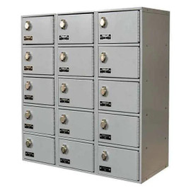Hallowell Cell Phone/Tablet Locker Complete, 27"W x 12"D x 30-1/2"H, 711 Platinum - 5 Tier, 3 Wide, Assembled, with Electric/Digital Lock Hallowell Shiffler Furniture and Equipment for Schools