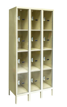 Hallowell DigiTech Safety-View Plus Locker Complete, 36"W x 18"D x 78"H, 729 Parchment - Four Tier, 3 Wide, Assembled Hallowell Shiffler Furniture and Equipment for Schools