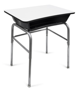 Pedagogy Riu Curved, Grey Shaped Desktop, 4 Adjustable Leg Open Front Desk, Sold 2 Per Package Pedagogy Shiffler Furniture and Equipment for Schools