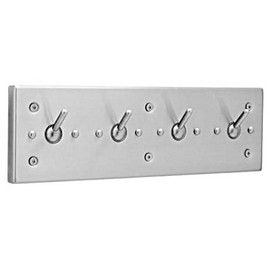 Vandal-resistant clothes hook strip With 4 hooks; 1-1/4" deep hooks Stainless steel Bobrick Washroom Shiffler Furniture and Equipment for Schools