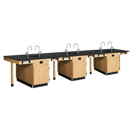 Diversified Woodcrafts Twelve Station Island Workstation, Epoxy Resin Top with Sink & Fixtures, Door Cabinet, 16.5'w x 48"d x 36"h Diversified Woodcrafts Shiffler Furniture and Equipment for Schools