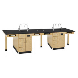 Diversified Woodcrafts Eight Station Island Workstation, Epoxy Resin Top with Sink & Fixtures, 4 Drawer/Door Cabinet, 132"w x 48"d x 36"h Diversified Woodcrafts Shiffler Furniture and Equipment for Schools