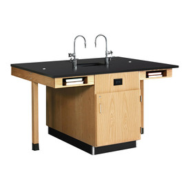 Diversified Woodcrafts Four Station Island Workstation, Phenolic Resin Top with Sink & Fixtures, Door Cabinet, 66"w x 48"d x 36"h Diversified Woodcrafts Shiffler Furniture and Equipment for Schools