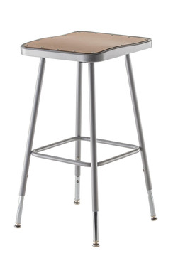 NPS 25"-33" Height Adjustable Heavy Duty Square Seat Steel Stool, Grey National Public Seating Shiffler Furniture and Equipment for Schools