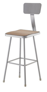 NPS 30" Heavy Duty Square Seat Steel Stool With Backrest, Grey National Public Seating Shiffler Furniture and Equipment for Schools