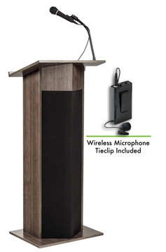 Oklahoma Sound Power Plus Lectern with Wireless Tie Clip/ Lavalier Mic, Ribbonwood Oklahoma Sound Shiffler Furniture and Equipment for Schools