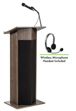 Oklahoma Sound Power Plus Lectern with Wireless Headset Mic, Ribbonwood Oklahoma Sound Shiffler Furniture and Equipment for Schools