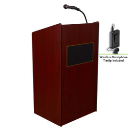 Oklahoma Sound Aristocrat Sound Lectern with Wireless Tie Clip/Lavalier Mic, Mahogany Oklahoma Sound Shiffler Furniture and Equipment for Schools