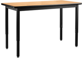NPS Heavy Duty Height Adjustable Steel Table, 24 X 60, HPL Top, Banister Oak National Public Seating Shiffler Furniture and Equipment for Schools