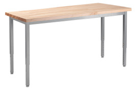 NPS Heavy Duty Height Adjustable Steel Table, Gray Frame, 24 X 60, Butcherblock Top National Public Seating Shiffler Furniture and Equipment for Schools