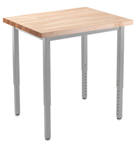 NPS Heavy Duty Height Adjustable Steel Table, Gray Frame, 36 x 36, Butcherblock Top National Public Seating Shiffler Furniture and Equipment for Schools