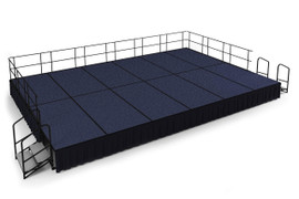 NPS 16' x 24' Stage Package, 24" Height, Blue Carpet, Shirred Pleat Black Skirting National Public Seating Shiffler Furniture and Equipment for Schools