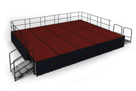 NPS 16' x 20' Stage Package, 32" Height, Red Carpet, Shirred Pleat Black Skirting National Public Seating Shiffler Furniture and Equipment for Schools