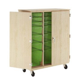 Diversified Woodcrafts Mobile Double Door Wardrobe - Tote Cabinet, 14 Lime Tote Trays 42Wx21Dx53.75H, Maple Diversified Woodcrafts Shiffler Furniture and Equipment for Schools