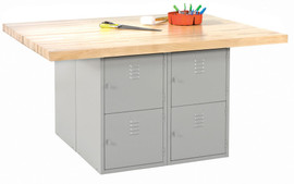 Diversified Woodcrafts 4-Station Workbench W/O Vises, 8 Horizontal Lockers Diversified Woodcrafts Shiffler Furniture and Equipment for Schools