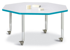 Berries Octagon Activity Table - 48" X 48", Mobile - Gray/Teal/Gray Jonti-Craft Shiffler Furniture and Equipment for Schools