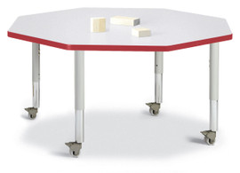 Berries Octagon Activity Table - 48" X 48", Mobile - Gray/Red/Gray Jonti-Craft Shiffler Furniture and Equipment for Schools