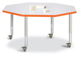 Berries Octagon Activity Table - 48" X 48", Mobile - Gray/Orange/Gray Jonti-Craft Shiffler Furniture and Equipment for Schools