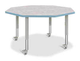 Berries Octagon Activity Table - 48" X 48", Mobile - Driftwood Gray/Coastal Blue/Gray Jonti-Craft Shiffler Furniture and Equipment for Schools