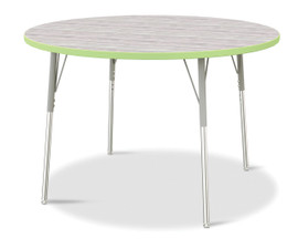 Berries Round Activity Table - 48" Diameter, A-height - Driftwood Gray/Key Lime/Gray Jonti-Craft Shiffler Furniture and Equipment for Schools