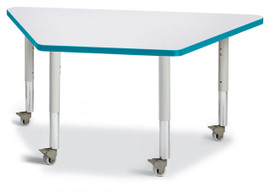 Berries Trapezoid Activity Tables - 24" X 48", Mobile - Gray/Teal/Gray Jonti-Craft Shiffler Furniture and Equipment for Schools
