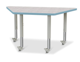 Berries Trapezoid Activity Table - 24" X 48", Mobile - Driftwood Gray/Coastal Blue/Gray Jonti-Craft Shiffler Furniture and Equipment for Schools
