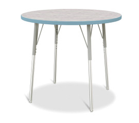 Berries Round Activity Table - 36" Diameter, A-height - Driftwood Gray/Coastal Blue/Gray Jonti-Craft Shiffler Furniture and Equipment for Schools