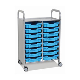 Callero 16 Shallow Tray Double Cart with Cyan Blue Trays Gratnells Shiffler Furniture and Equipment for Schools