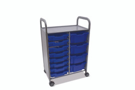 Callero Double Cart in Silver w/ 8 Shallow Trays In Royal Blue & 4 Deep Trays in Royal Blue Gratnells Shiffler Furniture and Equipment for Schools