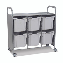 Callero Triple Cart in Silver w/ 6 Jumbo F3 Trays in Light Gray Gratnells Shiffler Furniture and Equipment for Schools